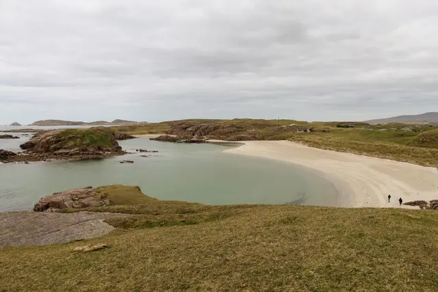 a body of water with land in the back