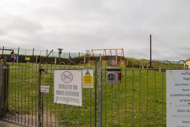 a fenced off area with signs